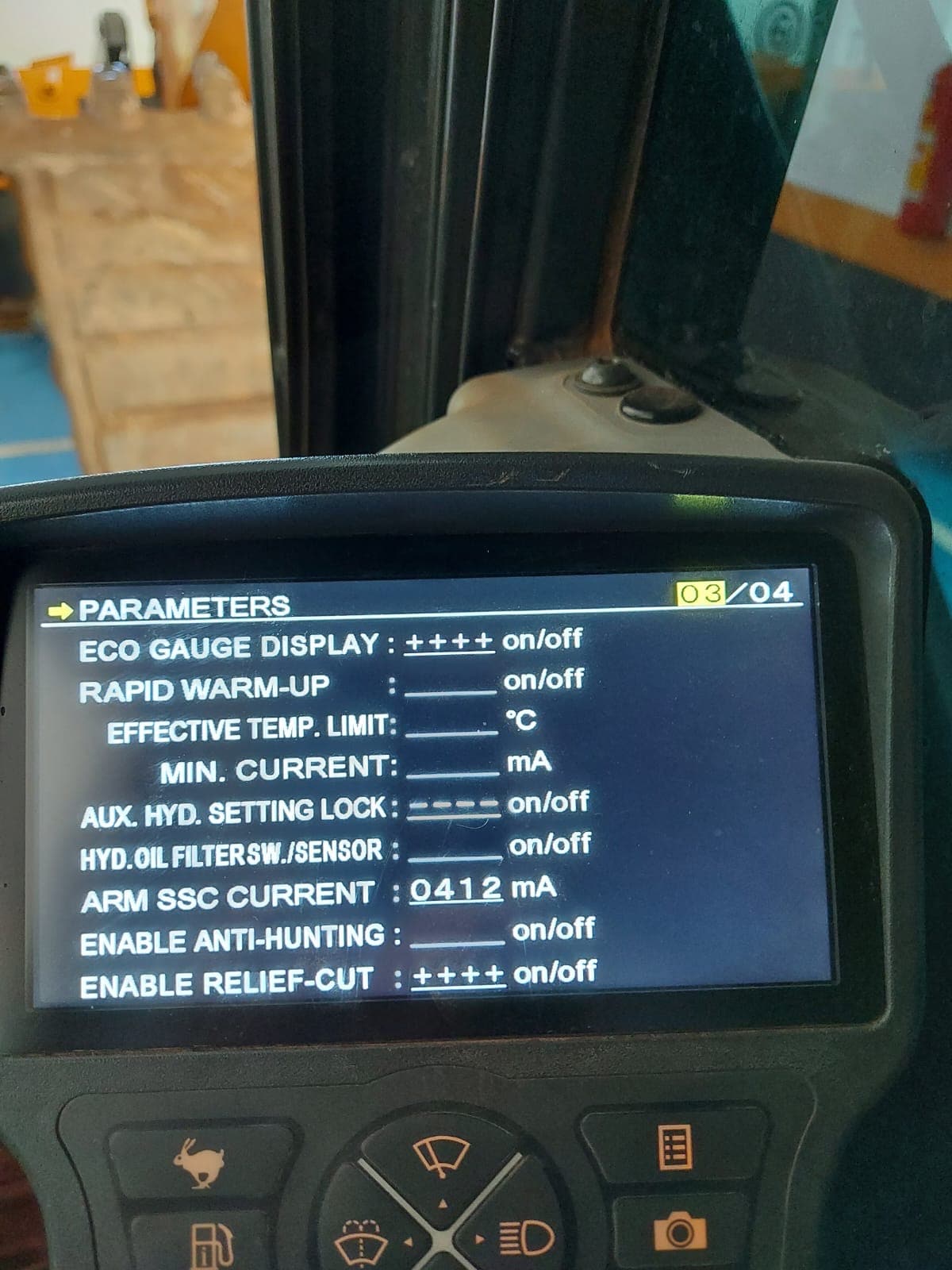 Tela de scanner exibindo parâmetros de configuração da máquina